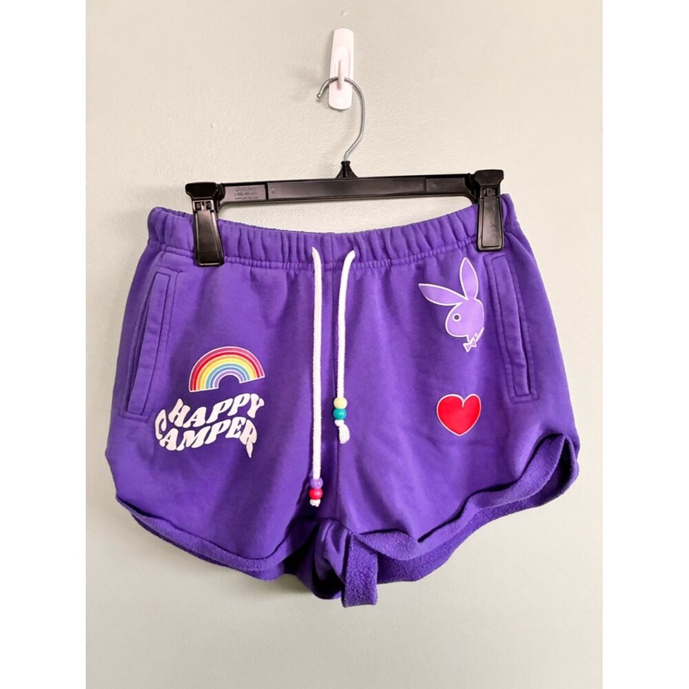 Pacsun x Playboy Happy Camper Super Short Soft Sweat Shorts Sz S Purple Lounge